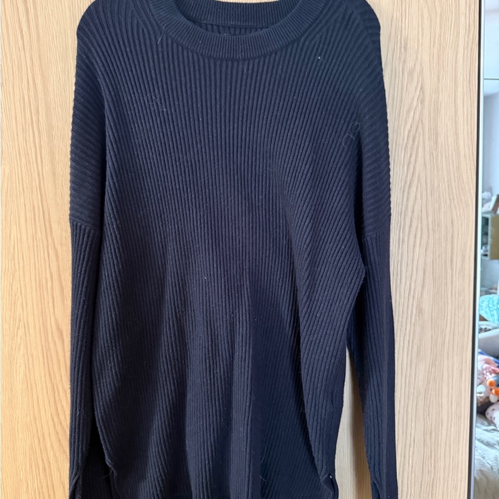 Black Ribbed Crewneck Sweater